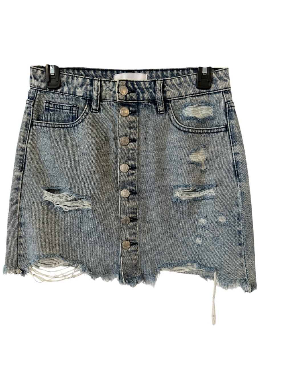 Vervet Distressed Button-Front Denim Skirt - Light Blue EUC size small
